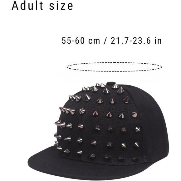 Unisex Black Baseball Cap Rock Cool Hip Hop Studded Rivet Snapback Flat Hat